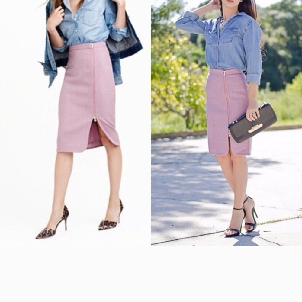 J. Crew Wool Pencil Pink Skirt with Metallic Zipper Sz 10